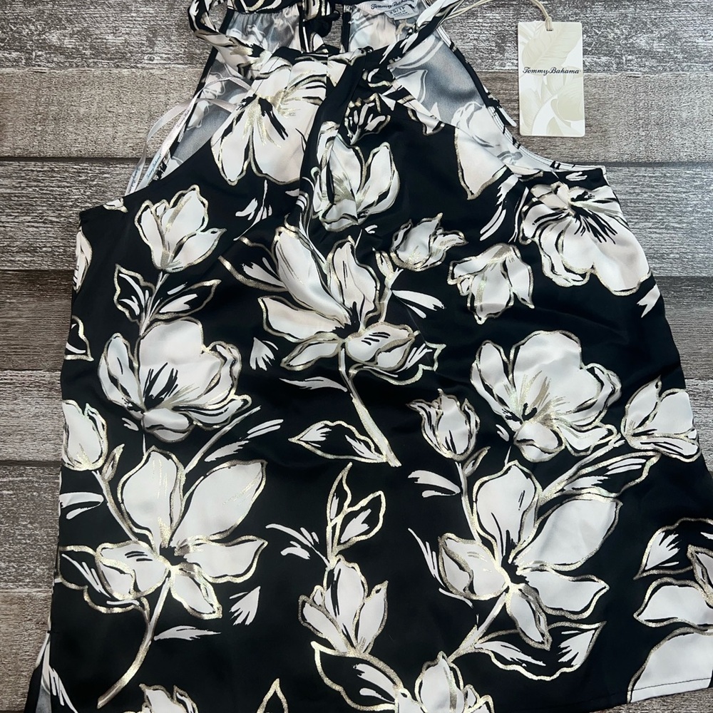 Tommy Bahama Black and White Floral Halter Top